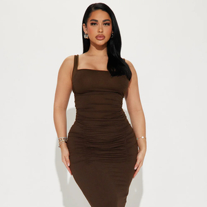 Nouvelles Arrivées – Robe de Soirée Formelle Sexy pour Femme, Modèle Cache-Cœur Uni, Coupe Trapèze Sans Manches, Plissée Côtelée et Ajustée - Product Image 1
