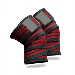 Knee Support Wraps Black <b>Red</b> Stripes Adjustable Hook Loop Closure Breathable for Strength Training Men - Product Image 2