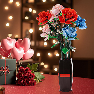 Zuanma <b>Building</b> <b>Block</b> Rose Bouquet Model 800+ Pieces Valentine's Day Decorative Ornament Potted Plant Assembly Toy Coastal - Product Image 3