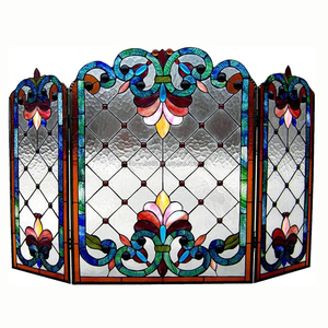 Factory Directly Supply Stained glass 3pcs <b>Folding</b> Victorian Fireplace <b>Screen</b> 110*70CM Size - Product Image 3