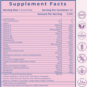 OEM Gommes prénatales Vitamines prénatales végétaliennes avec folate de choline Vitamine de fer pour le soutien neural du fœtus - Product Image 2