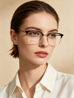 Monture de lunettes optiques rétro demi-cerclée en acétate et métal, style professionnel et tendance