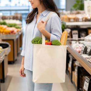 <b>Plain</b> Natural <b>Canvas</b> <b>Tote</b> <b>Bag</b> Long Shoulder Handle Reusable Shopping Grocery <b>Bag</b> - Product Image 4