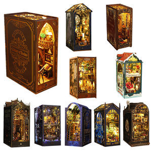 Fai da te Book Nook Kit <span class=keywords><strong>casa</strong></span> delle bambole in miniatura con luce a LED 3D Puzzle modello di costruzione in legno Bookend giocattolo regalo di compleanno per adulti - Product Image 1