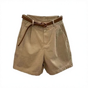 Shorts cargo en toile tissée écologiques pour femmes avec ceinture, taille haute, coupe ample, mi-longueur, décontracté, été, teinture unie - Product Image 3