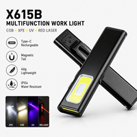 Lámpara de Trabajo LED Multifunción X615B, COB XPE, Detección UV, Puntero Láser Rojo, Recargable Tipo-C, Lámpara de Inspección Magnética