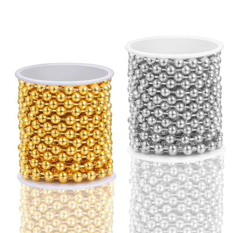 Cadena de bolas de cuentas de acero inoxidable chapada en oro y plata de 2,4/3/6mm barata al por mayor para cadena de fabricación de collar de llavero Diy 1 bolsa/5M