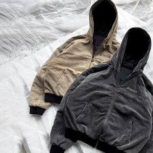 Sweat-shirts personnalisés de haute qualité, vestes en velours côtelé surdimensionnées et lourdes avec fermeture éclair, vêtements de mode, sweat-shirt en velours côtelé vintage délavé à l'acide pour hommes - Product Image 3