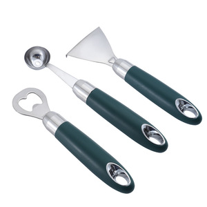 304 stainless steel dark green handle <b>kitchen</b> <b>gadget</b> fruit digging ball spoon egg beater peeler fish scale planer bottle opener - Product Image 5