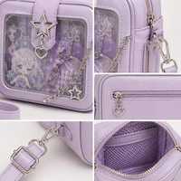 Sac bandoulière Ita Bag personnalisé Y2K violet lavande étoile argentée en cuir PU avec fenêtre en PVC, fabrication d'échantillons OEM ODM