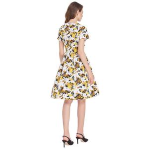 BPS02119 Delle Donne 2020 Nuovo <span class=keywords><strong>Vestito</strong></span> Cravatta Al Collo del Cotone Manica Corta A Pieghe A-Line Motivo Floreale Dell'annata Abiti Stampati - Product Image 3