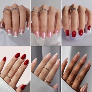 เล็บปลอมแบบใช้ซ้ำได้ พร้อมกาว ขายส่ง เล็บเจลสั้นนุ่ม ดีไซน์หรูหรา 3 มิติ ทำมือ สไตล์ฝรั่งเศส กดติดง่าย - Product Image 4