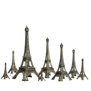 Venta caliente Retro varios tamaños francés viaje recuerdos artesanías 3D Metal Torre Eiffel para decoración de escritorio logotipo personalizado modelo de hierro