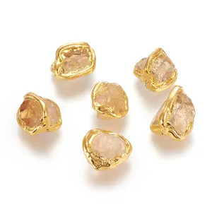 PandaHall Brass Edge Nuggets Raw Rough Natural Citrine Beads