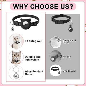 Guiqulai Cat Collar With Air Tag Holder Reflective Breakaway Adjustable Safety Collar For Kitten Multicolor <b>Bells</b> - Product Image 5