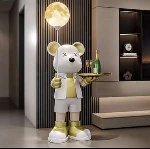 Decorazione del pavimento in stile musicale scultura di grandi dimensioni con lampada Love <span class=keywords><strong>Bear</strong></span> <span class=keywords><strong>e</strong></span> <span class=keywords><strong>luna</strong></span> dipinta a mano in resina - Product Image 3