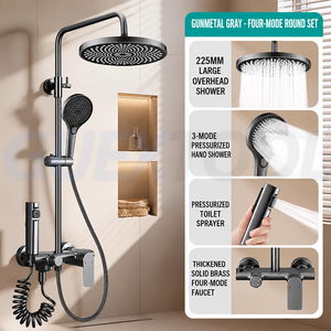 Ensemble de douche haut de gamme à 4 modes avec pommeau en cuivre pressurisé pour salle de bain - Product Image 4