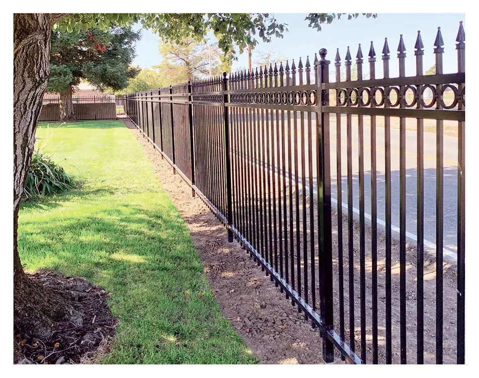 North American market 6x8 welded iron fencing ornamental steel fence with rings&spear top