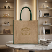 Sacs de courses en jute laminé de luxe et de haute qualité, avec poignée supérieure, de taille moyenne et à isolation hydrofuge