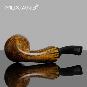 Muxiang Tobacco Pipe Bent Type Solid Wood Briar With Double Layered Bark For Men - Product Image 4