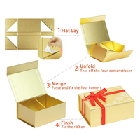 Emballage en carton rigide personnalisé en gros, recyclable, doré, pour cosmétiques, mariage, Noël, boîte cadeau pliable magnétique avec ruban
