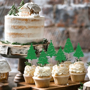 Elegantes Adornos para Pastel de Árbol de Navidad Verde sobre Palillos de Madera para Decorar Postres en Fiestas Navideñas y Reuniones Especiales - Product Image 4