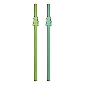 Série de Noël – Pailles en verre borosilicate ondulées en gros pour boissons, lait, cocktails, usage en restauration - Product Image 3