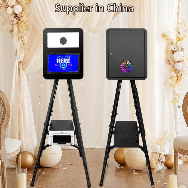 Commercial Selfie Photo Booth Machine with 13.3 Inch Touch Screen DSLR Camera Mount and Instant Photo Printer Rack