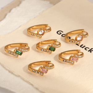 Fashion <b>Clip</b>-on Earrings Geometric Diamond Encrusted Stainless Steel Party Jewelry Te60687 Gn - Product Image 1