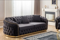 Causeuse Chesterfield blanc antique et ensemble de canapé 3 places Design contemporain Velours Tissu Matériau Style Royal Vintage