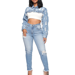 Girl Gone <strong>Denim</strong> Cotton <strong>Jacket</strong> Raw Hem Wild Super <strong>Crop</strong> Biker <strong>Jacket</strong> - Product Image 2