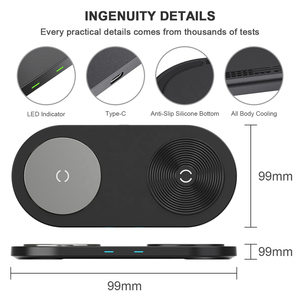 Estación de carga de almohadilla de cargador inalámbrico 2 en 1 de 15W de escritorio con logotipo personalizado universal OEM para Iphone Samsung Airpods - Product Image 6