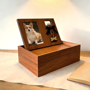 Custom Wooden <strong>Pet</strong> Memorial Keepsake Box, Open-Top Design with Stand Photo Frame, Ash Bottle, Collar &amp; Toy Storage - Product Image 4
