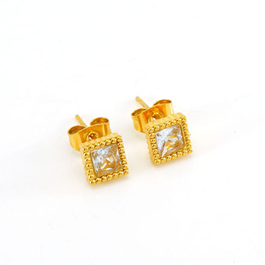 ZOGXIN Square Zircon Stud Earrings 18K Gold Plated Bezel Setting Party Jewelry Geometric Design Fashion Ear Studs - Product Image 5