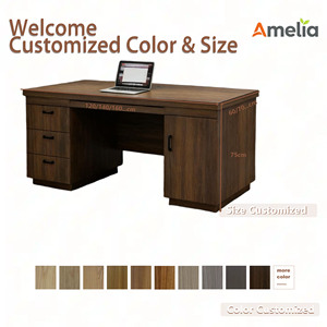 Escritorios de Oficina con Chapa de Madera, Escritorio Ejecutivo Moderno con Cajones de Almacenamiento, Estación de Trabajo Resistente para Oficina en Casa o <span class=keywords><strong>Sala</strong></span> de <span class=keywords><strong>Estudio</strong></span> - Product Image 3