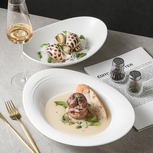 Plato hondo de 10,5 pulgadas, cuencos de forma ovalada Premium, cuenco de <span class=keywords><strong>sopa</strong></span> de fideos de cerámica blanca nórdica <span class=keywords><strong>con</strong></span> forma de <span class=keywords><strong>huevo</strong></span> para el hogar - Product Image 2