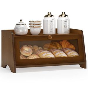 Boîte à pain en bambou avec fenêtre transparente et couvercle rabattable pour l'organisation des aliments dans la cuisine - Product Image 1