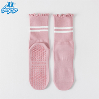 Yoga Pilates Grip Chaussettes Personnalisé Bouclés À Volants Noir Mi-tube Antidérapant Sport Grip Chaussettes Coton Intérieur Fitness Anti-dérapant Grip Chaussettes