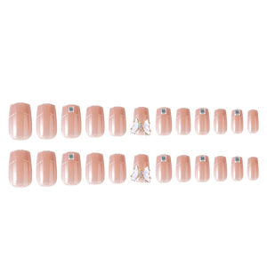 Ingrosso 24 pz Unghie Finte <span class=keywords><strong>Rosa</strong></span> Chiaro con Catena Dorata e Farfalle 3D, a Mandorla, Riutilizzabili, con Strass Lucidi - Product Image 5