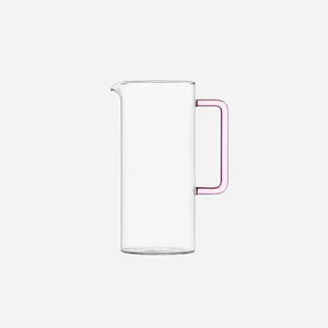 Carafe en verre transparent avec poignée rose, pichet à boisson 1L, ensemble de service - Product Image 1