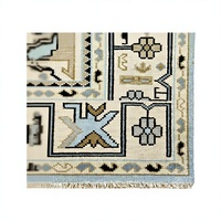 Tapis moderne floral Azure Oushak noué à la main en laine de Nouvelle-Zélande, écologique, bleu clair ivoire