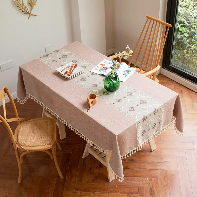 Avrupa tarzı ev pamuk keten kumaş çay masası İskandinav basit bambu desen nakış yemek masası bez kapakları
