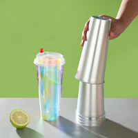 Gobelets jetables personnalisables en PP de qualité alimentaire, irisés, à paroi simple, étanches, avec couvercles, logo personnalisé, tailles 12oz-24oz pour Bubble Tea