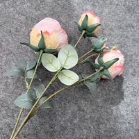 4-Köpfiger Künstlicher Rosenstrauß aus Mailand, Künstliche Seidenblumen, Plastik-Blumenarrangement, Ornament für Hochzeitsdekorationen und Zeremonien