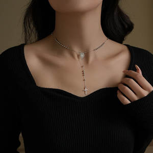 สร้อยคอประคำสแตนเลสทรงกลมแฟชั่น สร้อยคอประคำสแตนเลสสำหรับผู้หญิง - Product Image 3