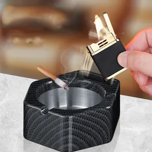 Portable desktop ashtray with kerosene lighter Smoking Accessories Smoker Gifts Cigarette Cigar Leather Covered Metal Lighters