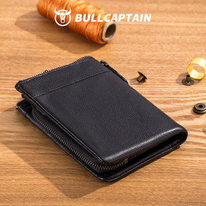 BULLCAPTAIN Men Genuine Leather <b>Wallet</b> Vintage <b>RFID</b> <b>Blocking</b> Anti‑Theft Folding <b>Wallet</b> ID Window Coin Pocket and Zipper Closure - Product Image 5