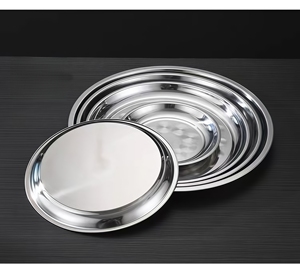 Vaisselle de fête et articles ménagers : Assiette ronde en acier inoxydable de 70 cm, plateau de service pour le camping et l'extérieur - Product Image 3