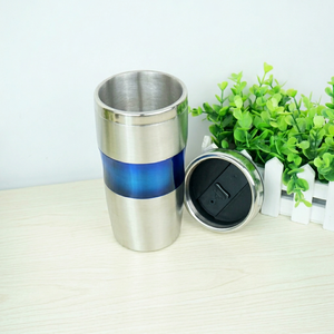 Stainless Steel Tumbler Double Wall Vacuum Insulated With Lid Blue Stripe Travel Mug Minimalist Design - Product Image 1