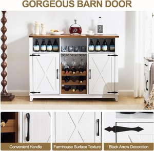 <span class=keywords><strong>Buffet</strong></span> de bar à vin et café de style ferme avec portes de grange, porte-vin amovible et rangement ouvert pour salle à manger - Product Image 5